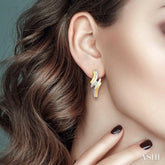 1/10 ctw Two Tone Abstract Art 2Stone Round Cut Diamond Earrings in 10K Yellow Gold With Rhodium
